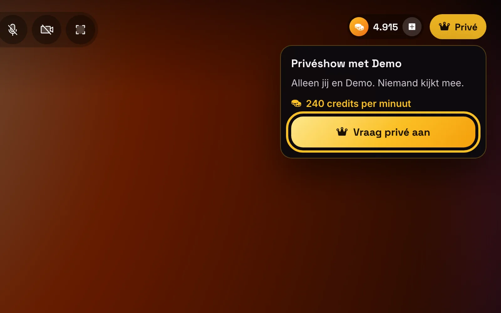 Demander un show privé, sur ordinateur