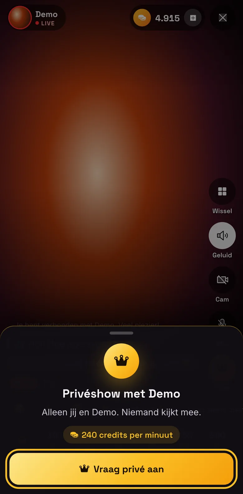 Demander un show privé, sur téléphone